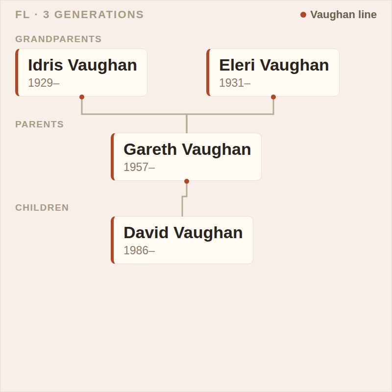 A three-generation family tree view, grandparents through to a grandchild